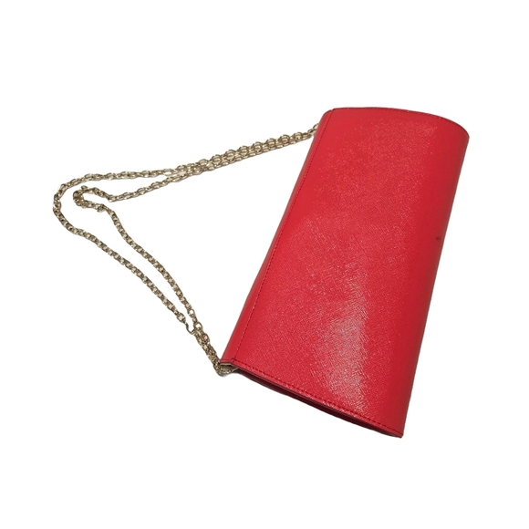 Red Clutch Purse with Gold Chain Strap - Picture 11 of 13